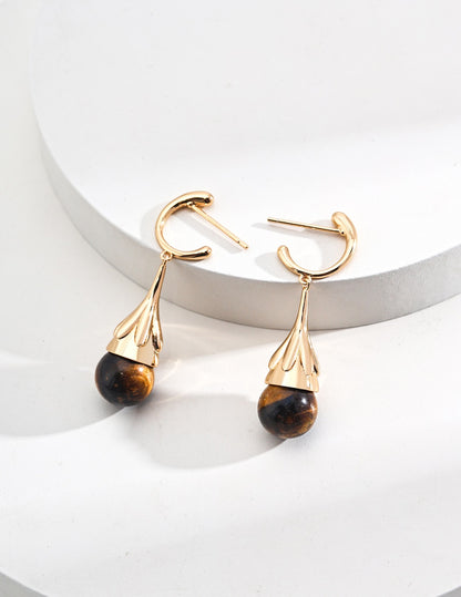 Tiger’s Eye Modern Gold Plate Earrings