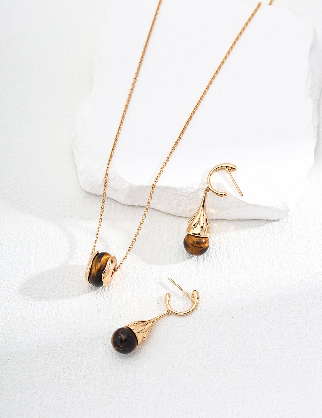 Tiger’s Eye Modern Gold Plate Earrings