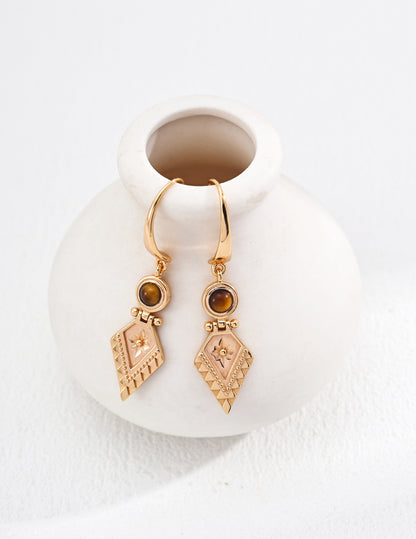 Tiger’s Eye Vintage Gold Plate Earrings